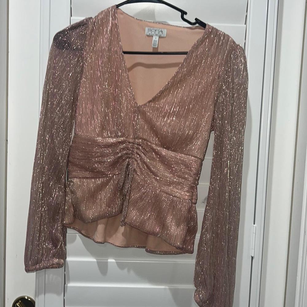 Sophia, jeans, rose pink top, size small, use some minor flaws